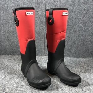 Hunter Rain Boots Womens 8 Red Black Neoprene Tall Waterproof Rubber Boots